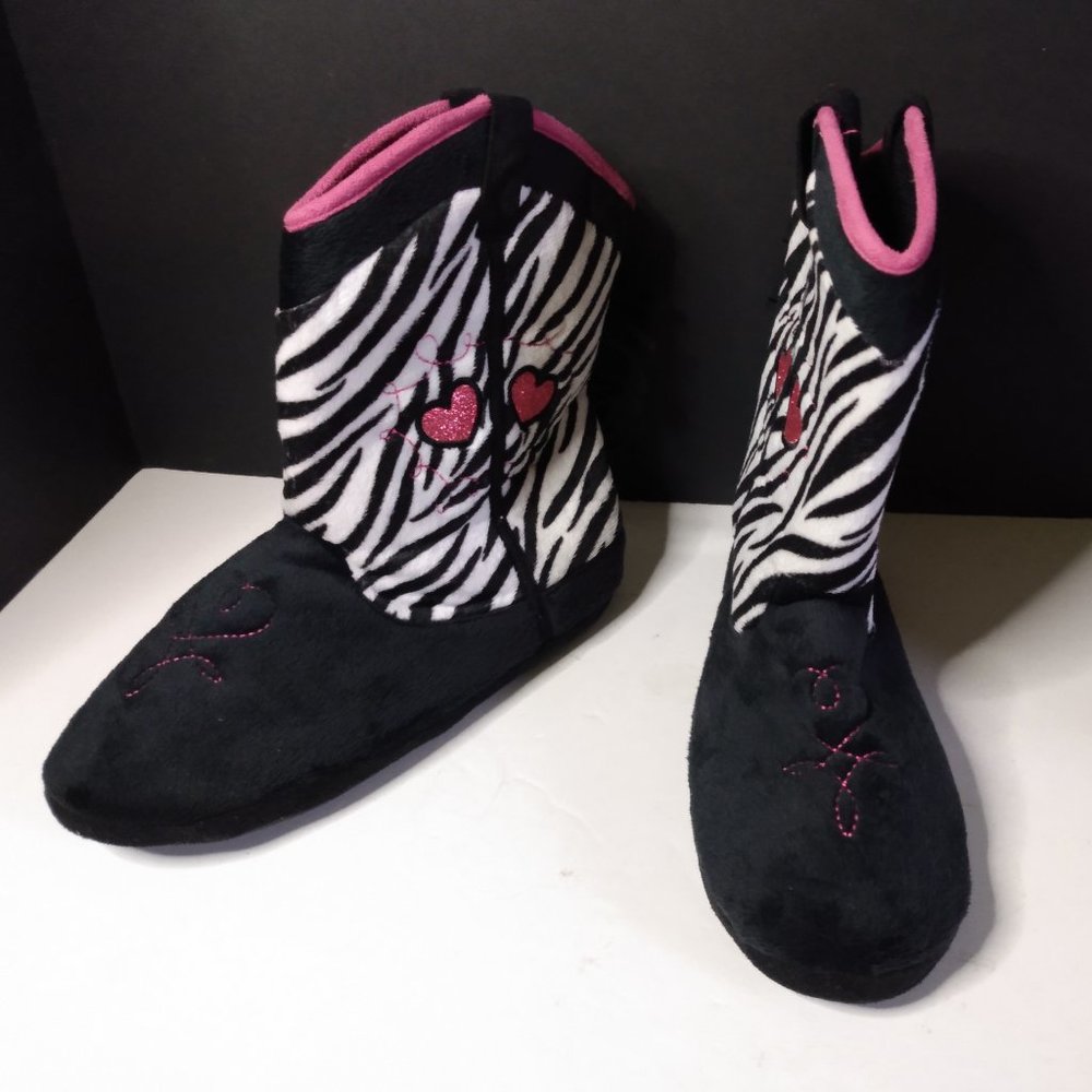 Women's Size L 9-10 Pink Hearts & Zebra Print Slippers